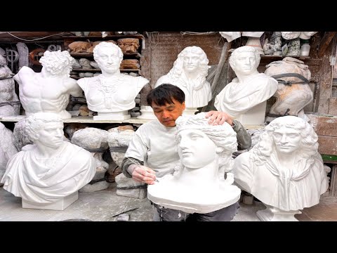The process of making a Japanese plaster statue. There are only two plaster statue makers in Japan.