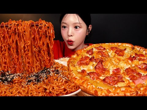 Cheese Potato Pizza with Buldak Ramen Mukbang ASMR