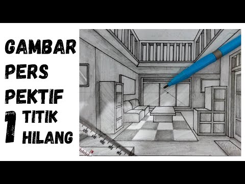cara menggambar perspektif 1 titik hilang || interior ruangan