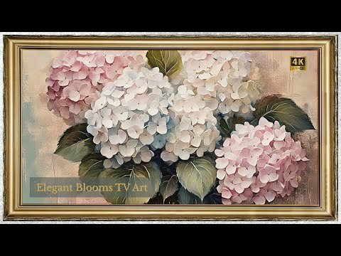 FREE TV ART VINTAGE SCREENSAVER BACKGROUND FRAMED HYDRANGEA FLORAL PAINTING NO SOUND WALLPAPER 4K