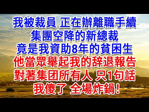 我被裁員 正在辦離職手續，集團空降的新總裁，竟是我資助8年的貧困生，他當眾舉起我的辭退報告，對著集团所有人 只1句話，我傻了 全場炸鍋！#為人處世#生活經驗#情感故事#故事#小說#戀愛#情感#婚姻
