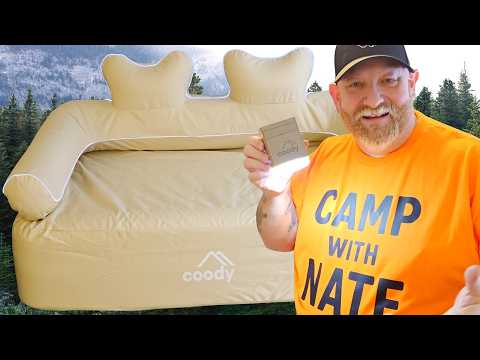 UNBOXING REVIEW COODY INFLATABLE CAMP SOFA COUCH with REMOVABLE PUMP & BUILT IN ACCENT LIGHTING