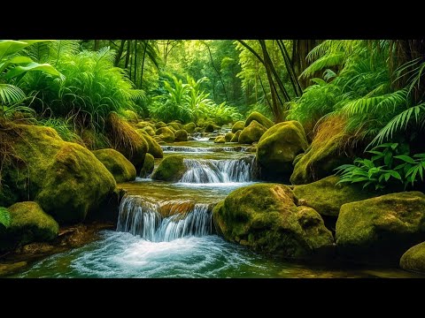 Beautiful Tropical Forest Atmosphere, Gentle Stream Sounds, Birdsong, ASMR
