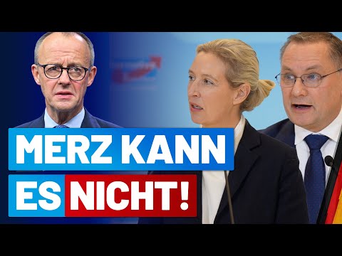 Merz kann es nicht!  Presseerklärung mit Alice Weidel & Tino Chrupalla - AfD-Fraktion im Bundestag