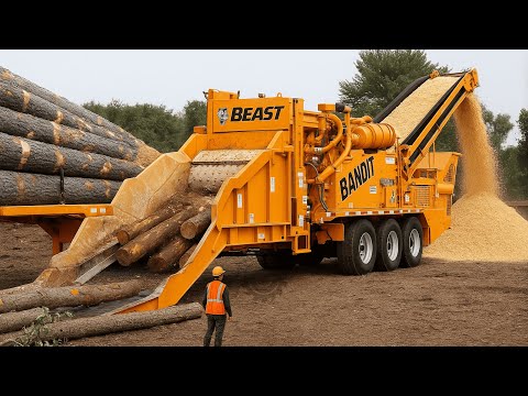 World's fastest wood chipper in action | Dangerous tree shredder & stump removal excavator #2