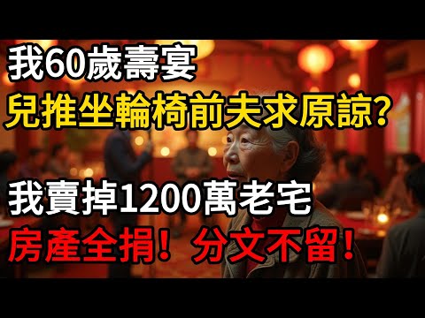 60歲壽宴，兒推坐輪椅前夫求原諒？我賣掉1200萬板橋老公寓，分文不留！讓他們人財兩空。