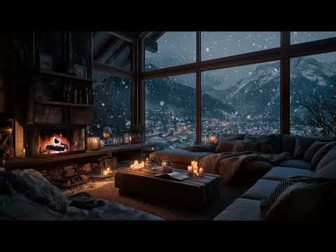 🌌 Snowy cabin calm | Soft winter ambience and crackling logs for tranquil sleep.