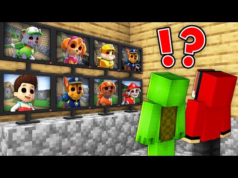 JJ and Mikey Watching for SCARY PAW PATROL TEAM on CAMERAS in Minecraft Maizen!