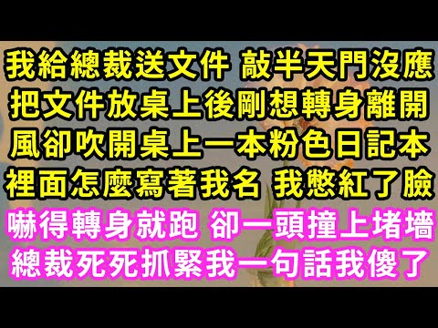 我給總裁送檔 敲半天門沒應,把檔放桌上後剛想轉身離開,風卻吹開桌上一本粉色日記本,裏面怎麼寫著我名！我憋紅臉，,嚇得轉身就跑卻一頭撞上堵牆,總裁死死抓緊我一句話我傻了#甜寵#灰姑娘#霸道總裁#愛情