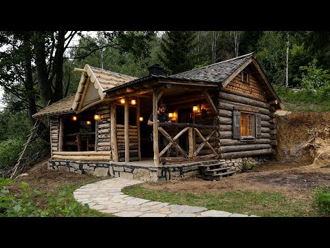 Building a Bushcraft Cabin Alone in the Woods | Full Project