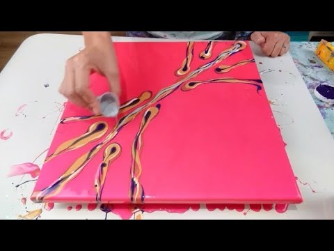 Dutch Pour with AMAZING iridescent red blue base and beautiful cells, acrylic paint pour, fluid art