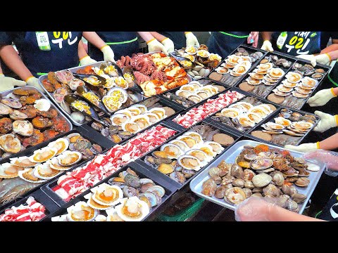 How to make Special Grilled Seafood Key clam Triad - Korean street food / 대천해수욕장 키조개삼합 맛집 대천키조개삼합