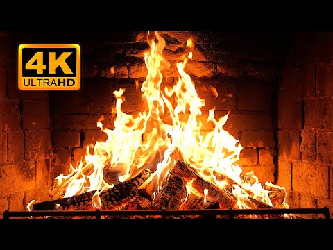 Cozy Fireplace 4K (12 HOURS). Fireplace with Crackling Fire Sounds. Fireplace Ambience