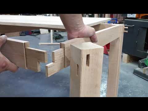 How to connect table legs / Through both tenon / Fixed wooden pegs [Woodworking]