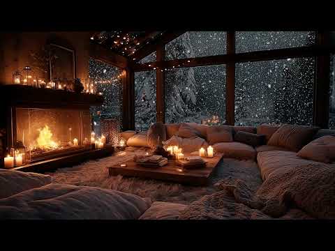Peaceful Fireplace & Soft Piano Music | Cozy Winter Night Ambience for Sleep and Relaxation