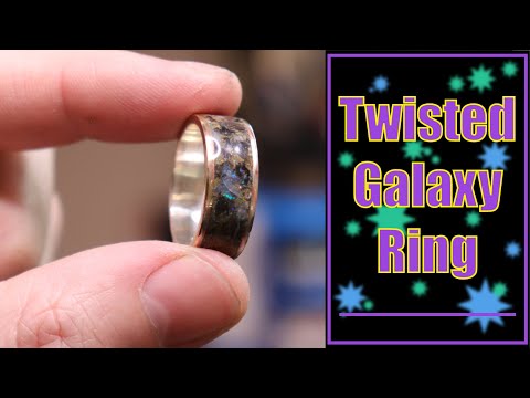 Twisted Galaxy Ring - Opal, Onyx and Mokume-gane
