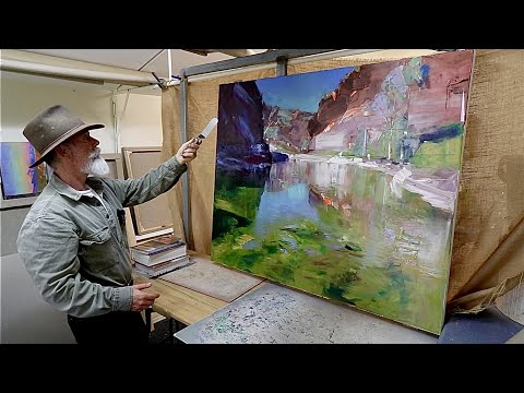 PAINTING WATER and REFLECTIONS / An Arid Outback - Tranquil Rocky Gorge / Palette Knife - Oil Paint!
