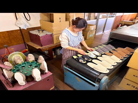 The process of making Japanese-made tatami slippers. Crafted carefully one by one by artisans.