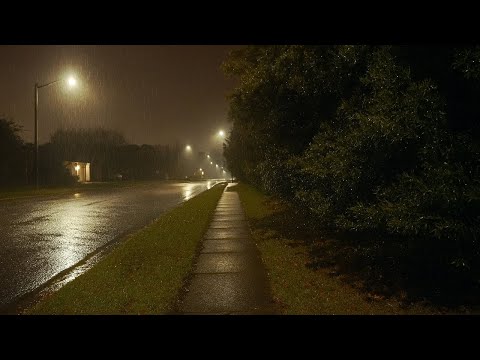 Night Rain Walk • Suburban Street • 4K ASMR Rainfall Sounds