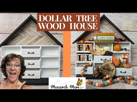 🏠💲DOLLAR TREE WOOD HOUSE DIY | Tiered Tray House | Dollar Tree DIY | Wood Crafts | QMay Air Dry Clay