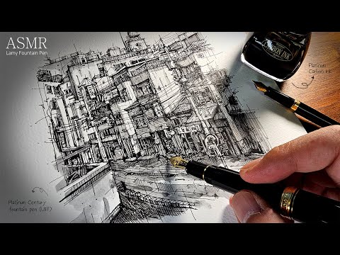 【ASMR】 만년필로 그림 그리는 소리 SOUND and DRAWING by a Lamy fountain pen ✒ Side Street  No Talking