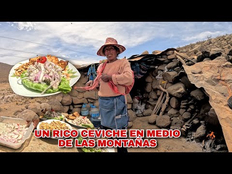 Mujer que vive sola en las montañas prueba por primera vez un rico ceviche... y así reaccionó