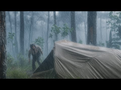 💯 HIT BY RAIN, WIND, AND LIGHTNING WHILE SETTING UP THE TENT⛈️ CAMPING IN HEAVY RAIN‼️ 