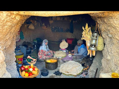 Iran’s Nomadic Lifestyle: Mix Of Cooking Abgoosht Recipe and Penjagish Bread in Cave
