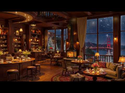 Peaceful Winter Ambience ❄️ Cozy Coffee Shop with Smooth Jazz Instrumental Music & Snowfall for Work