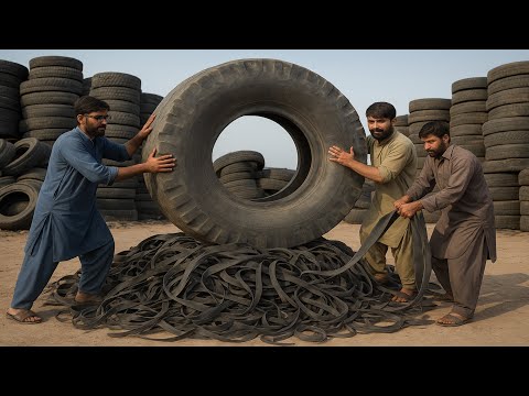 Unbelievable Tyre Recycling Technique || Giant Tyres Are Cut and Make  a Strong Rubber Ropes || 