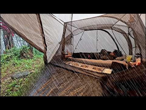 ☔ CAMPING IN HEAVY RAIN AND THUNDER ⛈️ SOUNDS OF RAIN AND NATURE