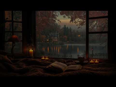 No Ads🍂Autumn Rain by the Lakeside Window Ambience–View of the Ancient Castle for Sleep,Study& Relax