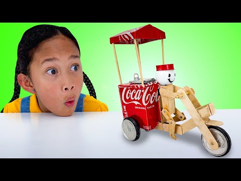 Andrea & Eva Make Recycled Cardboard Truck and Soda Can Bike!