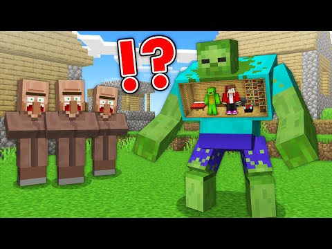 JJ and Mikey Built a Base inside ZOMBIE MUTANT to Prank VILLAGERS in Minecraft - Maizen