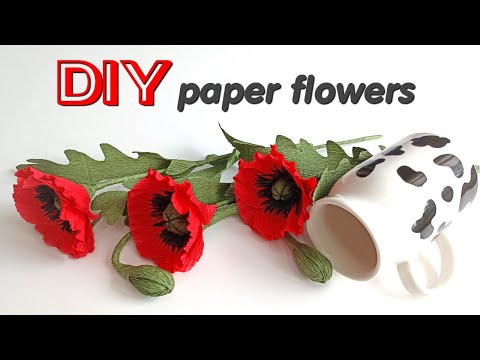 Реалистичные Маки из гофрированной бумаги/ DIY/ Paper flowers/ Easy way/ Crepe paper field poppies.
