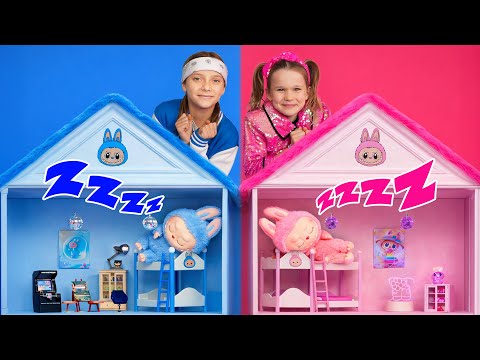 LABUBU DIY dollhouse challenge! π° Pink vs blue makeover