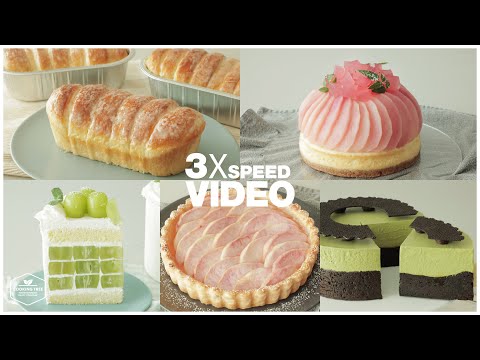 #120 3x Speed 케이크 디저트 베이킹 영상 : Cake Dessert Baking Video | 복숭아 치즈케이크, 연유브레드, 브라우니, 파이 | Cooking tree