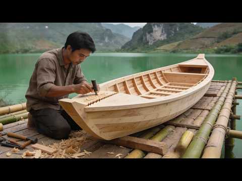 The man living alone at sea builds his own FISHING BOAT from natural materials | By @7Asian