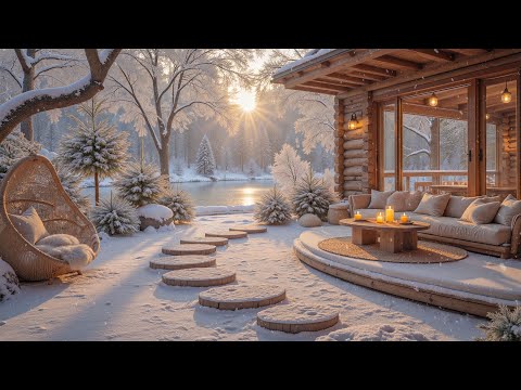 Soothing Ambience at Cozy Lakeside Porch  ❄️🔥 Snowfall to Relax, Study, Work