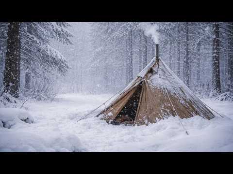 4 Days of Winter Camping in a Snowy Forest | Snowfall and Storm