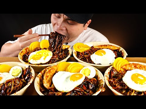 Jajangmyeon, soy sauce, fried egg, and pickled radish mukbang~!! asmr