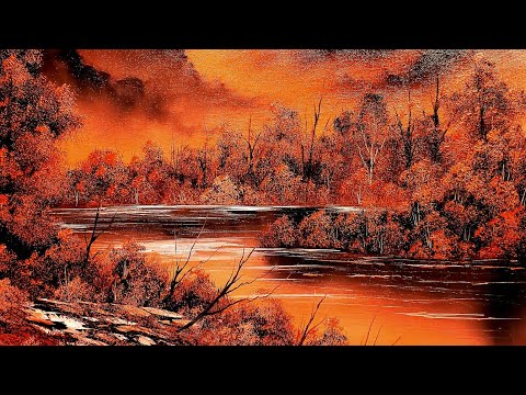 Bob Ross Certified Instructor "fire lake" painting demo