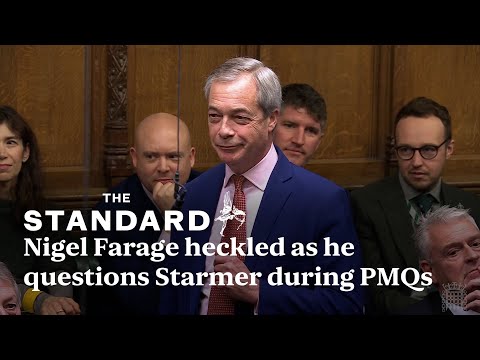 Nigel Farage is heckled as he asks Keir Starmer a question during PMQs