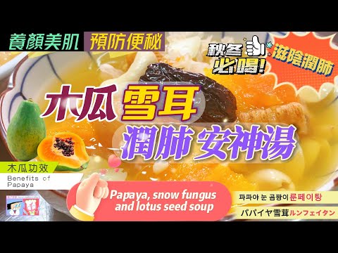 預防流感 抗氧化【木瓜雪耳蓮子湯】滋陰潤肺 養顏美肌 預防便秘 | 增強免疫力 | 迎接秋燥最佳湯水 | Papaya, snow fungus and lotus seed soup