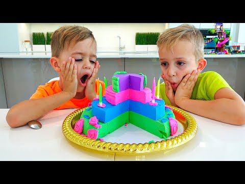 Vlad und Niki lernen, Spielzeug aus kinetischem Sand herzustellen