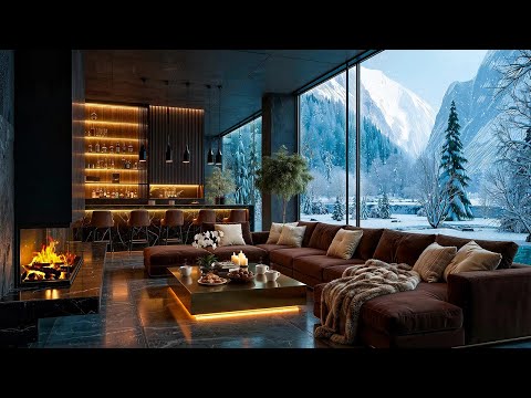 Cozy Jazz In A Luxurious Winter Forest Living Room ❄️ Gentle Jazz by the Fireplace for Stress Relief