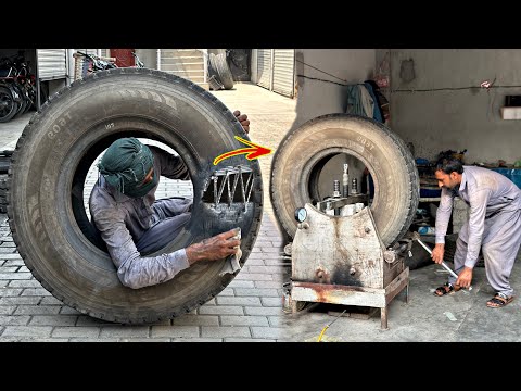 Intelligent Mechanic Repair A Huge Tire Sidewall Cut With Amazing Skills, Tire Retreading