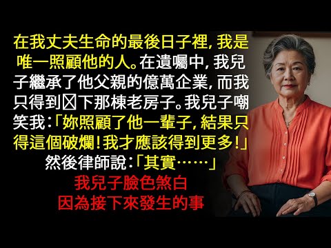 我兒子嘲笑我得到的遺產：我只留下了一棟老房子，而他拿走了公司——直到律師……