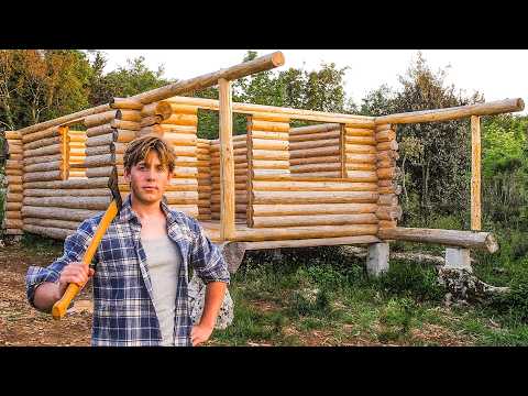 I Spent 1 Year Alone Building My First LOG CABIN With No Experience