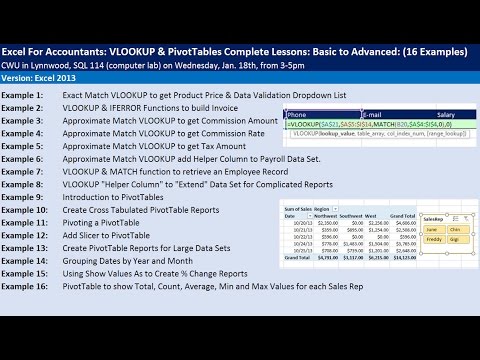 Excel For Accountants: VLOOKUP & PivotTables Complete Lessons: Basic to Advanced: CWU Seminar